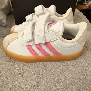 Adidas Kids' VI Court 3.0 White and Pink Velcro Sneakers